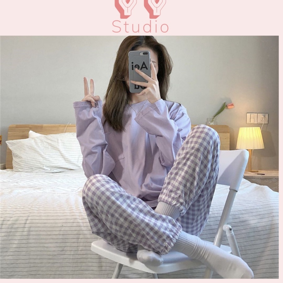 Đồ bộ, bộ ngủ nữ pijama dài tay cộc tay dáng thể thao cực xinh YYstudio P23