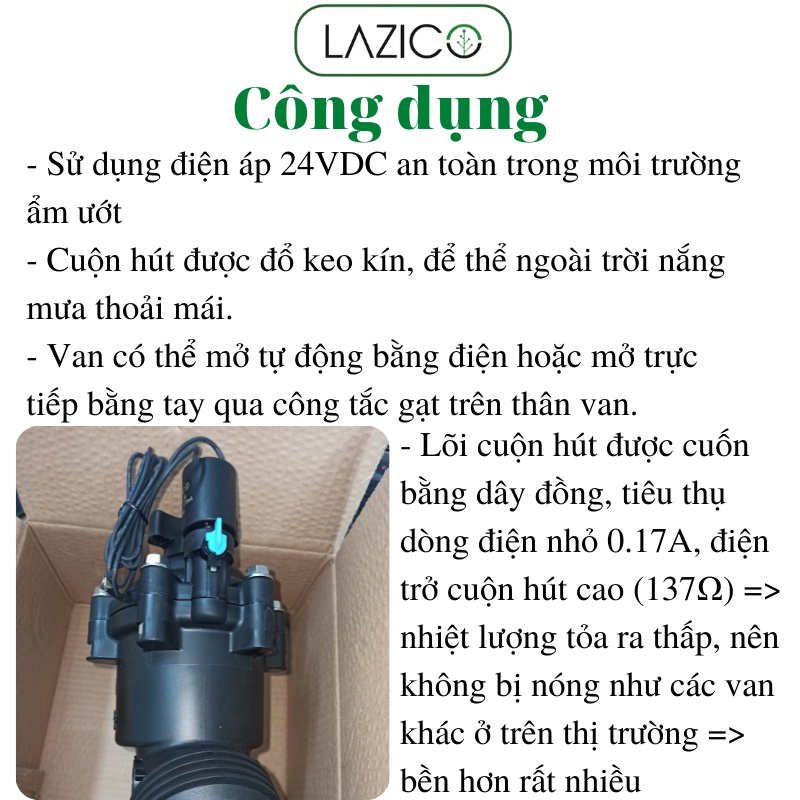 Van điện từ phi 60 24vdc lưu lượng nước 60m3/h, van điện từ ngoài trời LAZICO VT60T