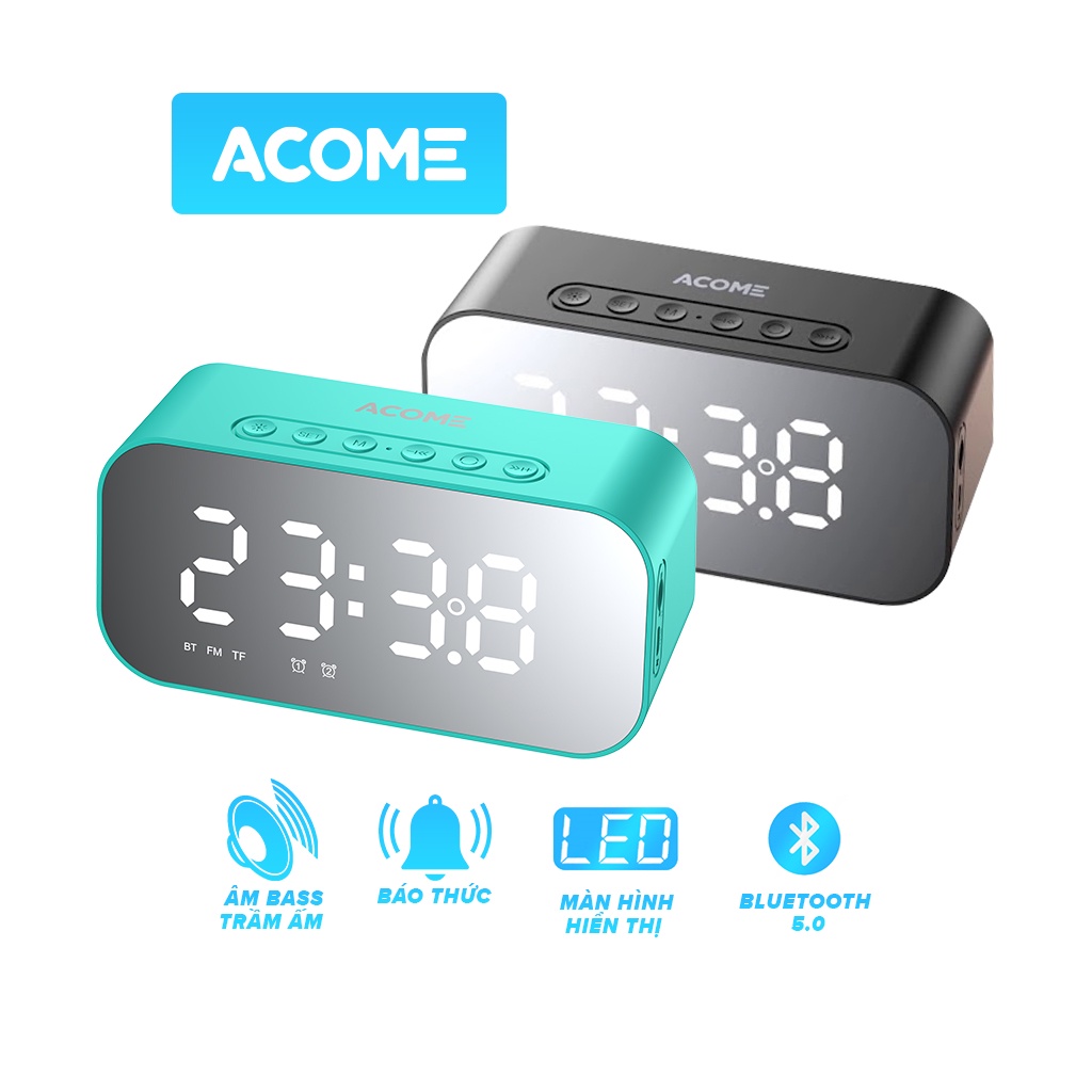 Loa Bluetooth ACOME A5 5W Màn Hình LED Đồng Hồ Báo Thức Âm Thanh Chất Lượng Cao - Hỗ Trợ Thẻ Nhớ & Nghe FM