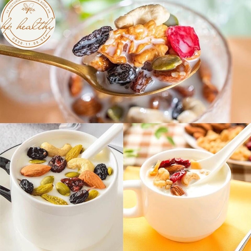 500G Mix Nuts Fruit 6 loại Granola Không Yến Mạch Hỗn Hợp Hạt Hoa Quả Sấy HP Healthy