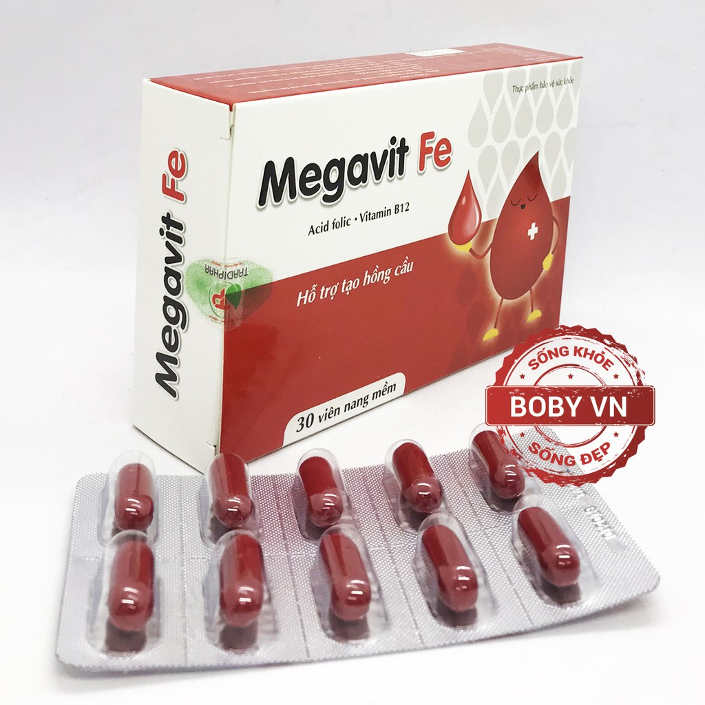 Megavit Fe - Sắt viên bổ sung Acid folic và Vitamin B12 (30 viên nang mềm)