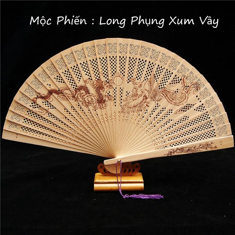 Quạt Gỗ Đàn Hương quạt cầm tay bằng gỗ thơm 42x23 cm