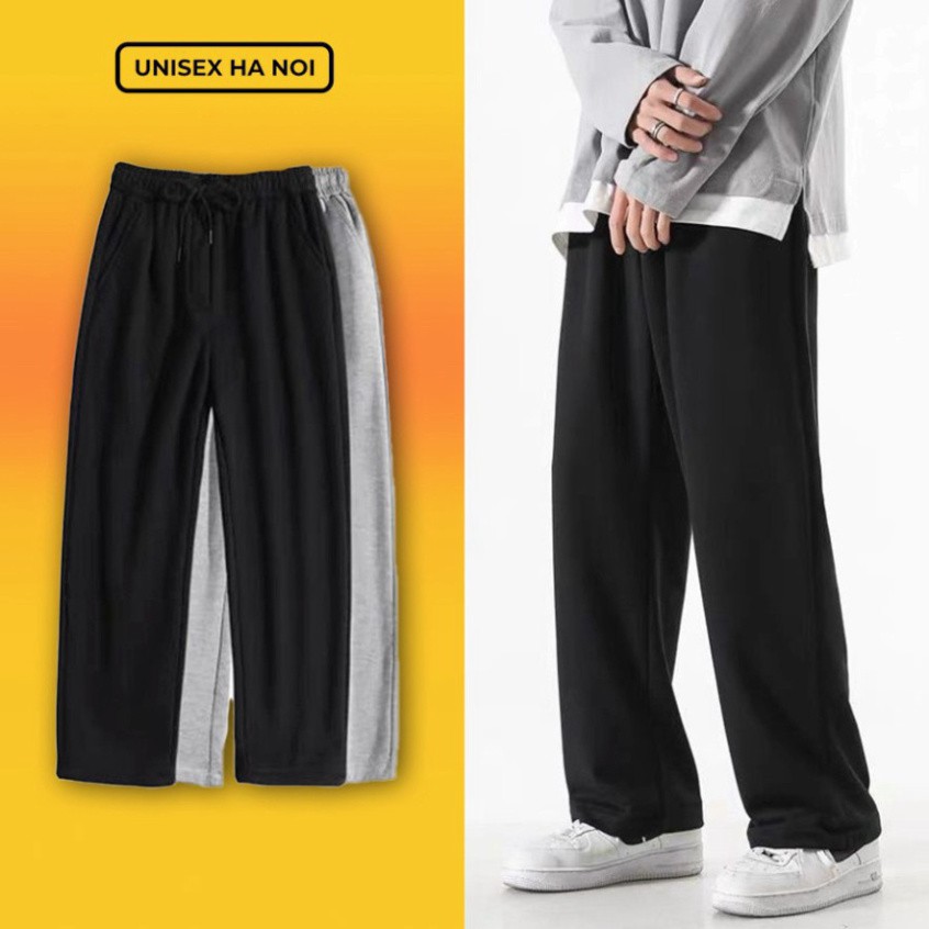 Quần dài ống rộng trơn basic - Quần trơn 2 màu ĐEN XÁM - Ống suông vải cotton mịn dày co dãn