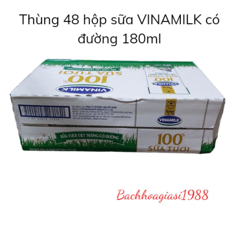 NOW SHIP -Thùng 48 hộp sữa tươi tiệt trùng Vinamilk Có đường/Không đường/Ít đường/dâu/Socola 180 ml