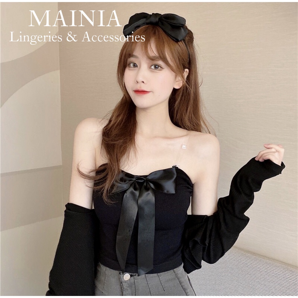 [Tặng Dây Áo Trong] Áo Bra Quây Cotton Đính Nơ Lụa Xinh Xắn Áo Croptop Len Tăm Cao Cấp Mainia Shop | WebRaoVat - webraovat.net.vn