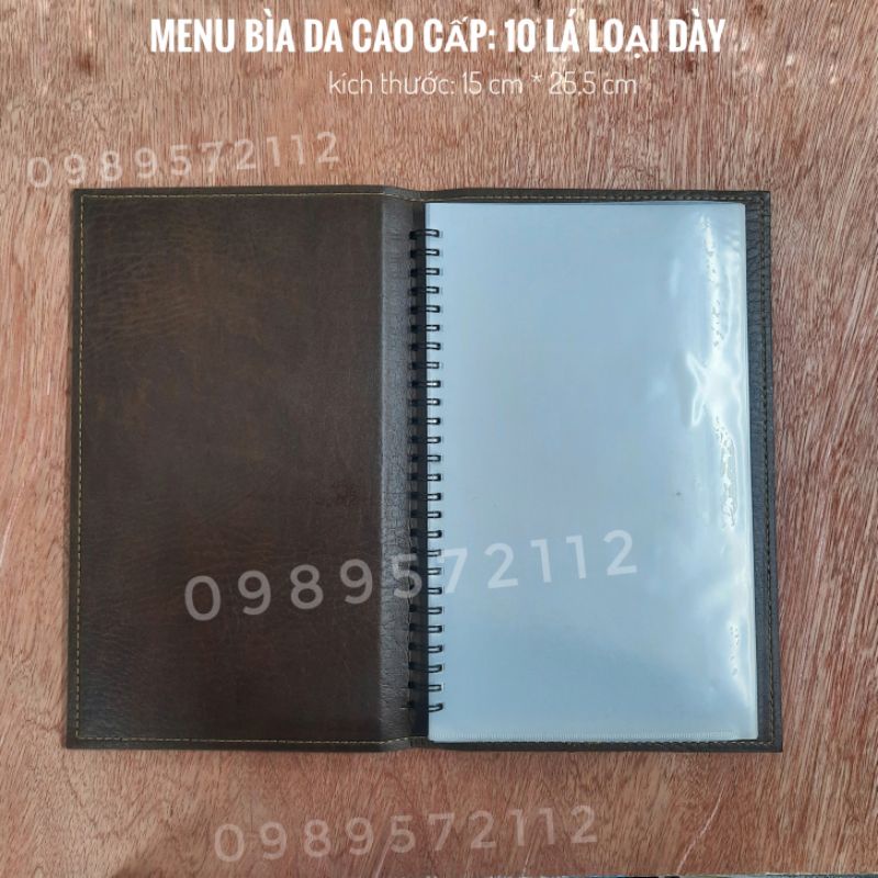 Menu bìa da cao cấp kích thước 15*25.5cm