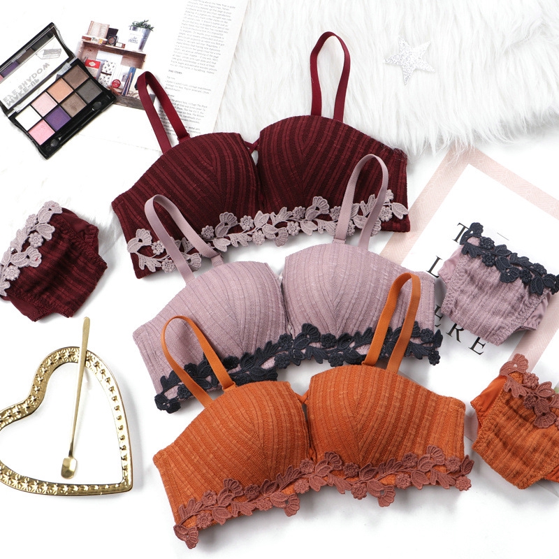 Set áo lót nửa ngực & quần lót nữ phối ren thêu gợi cảm | BigBuy360 - bigbuy360.vn