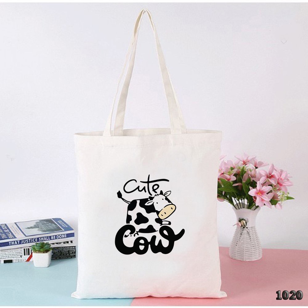 Túi Đeo Vai Vải Canvas Cao Cấp 1020 483 Bò Sữa Cute Cow Dễ Thương Hàng May Công Ty Chuẩn Đẹp