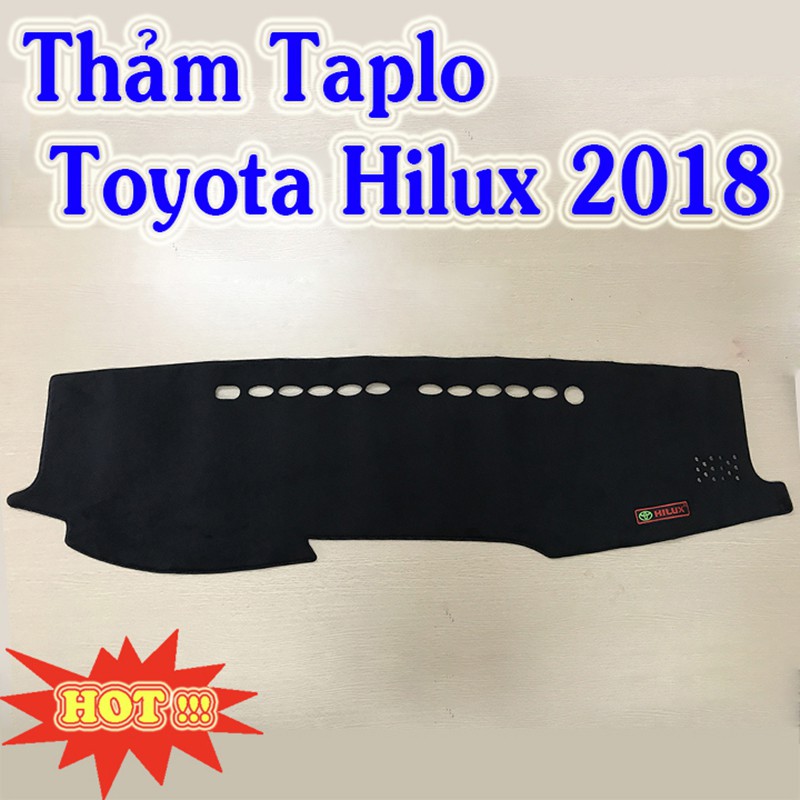 Thảm Taplo Toyota Hilux 2018 2019 2020 2021 2022 Màu Đen Chất Liệu Nhung Lông Cừu Đế Có Chống Trượt, chuẩn form xe