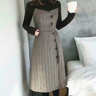 Set váy yếm dạ kèm đai
