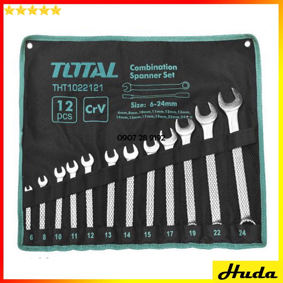 Bộ 12 cờ lê vòng miệng 2 miệng 2 vòng 6-32mm Total Ingco sơn bóng chất liệu Cr-V bền bỉ chắc chắn