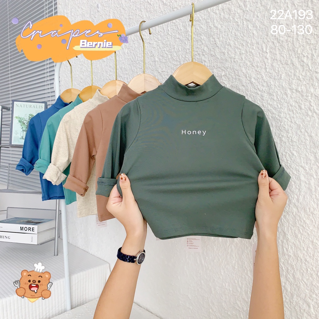 Áo cổ lọ tay dài unisex cho bé, áo cổ 3p cao cổ giữ ấm trơn màu basic dễ mặc Bernie (bảng bé trai)
