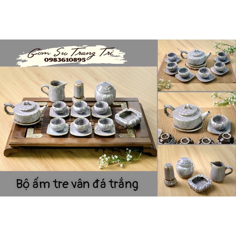 Gốm Sứ Bát Tràng - Bộ ấm Chén Uống Trà Vân Đá Trắng - Ấm Chén Bát Tràng