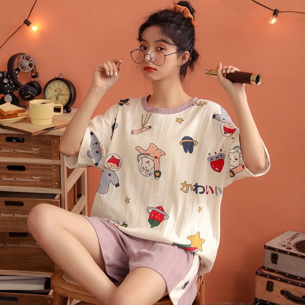 Bộ Ngủ Cotton Thun Mềm - Bộ Mặc Nhà Chất Vải Mềm Mịn Thoáng Mát Nhiều Mẫu Dễ Thương