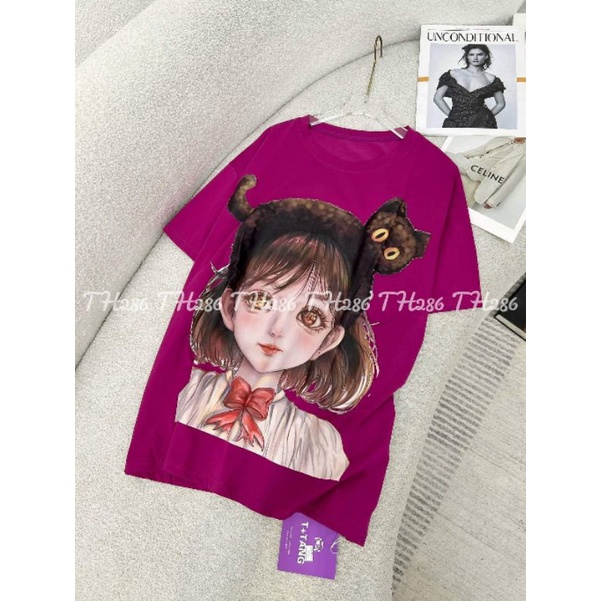 Áo phông cô gái băng rô mèo hàng QCL1