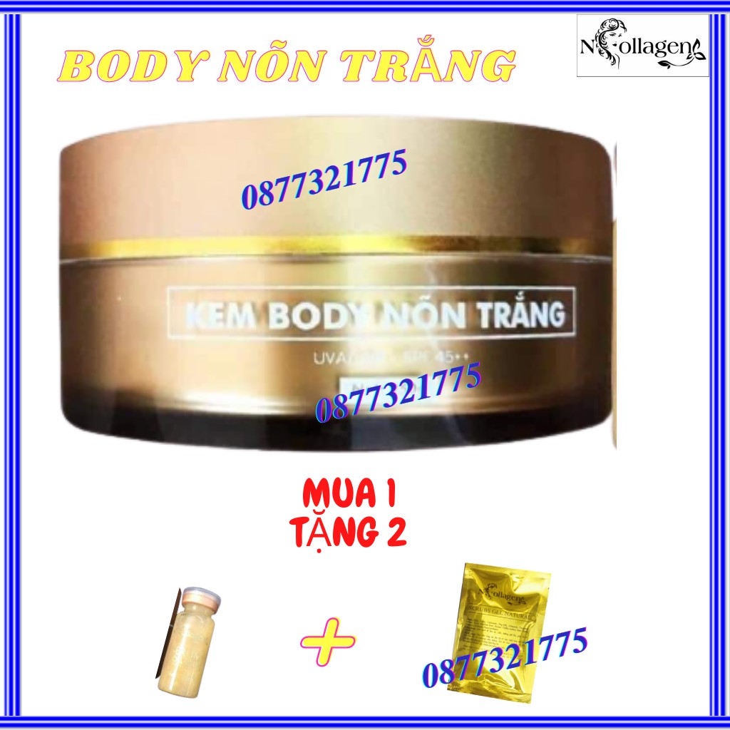 KEM BODY NÕN TRẮNG N.COLLAGEN (Kem dưỡng toàn thân không bết rít). Khối lượng 250g. Tặng kèm tầy tế bào chết + serum kíc