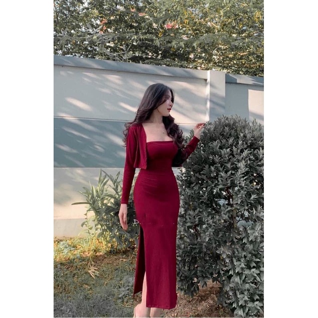 Set đầm body kèm áo khoác phom dài V43