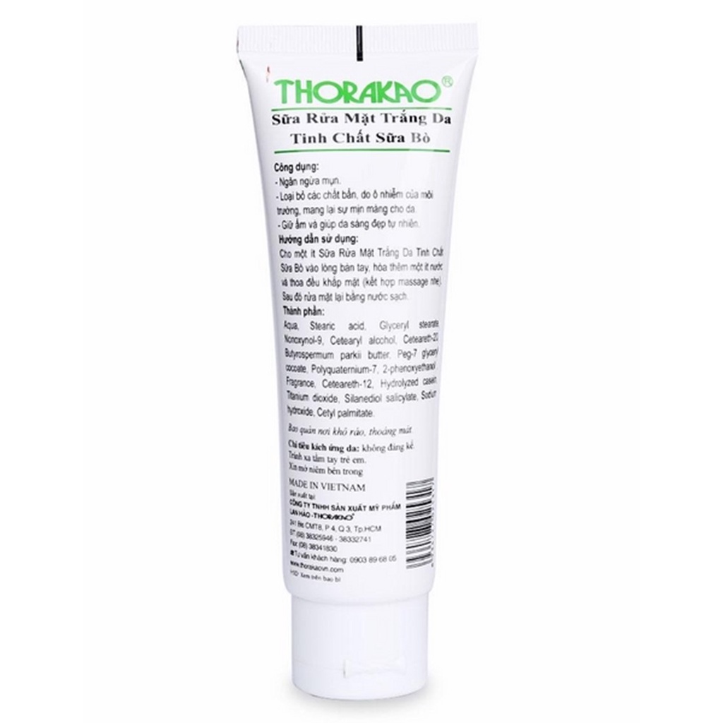 Sữa rửa mặt sữa bò trắng da Thorakao - Ngừa mụn, giảm nhờn, tái tạo làn da 120g