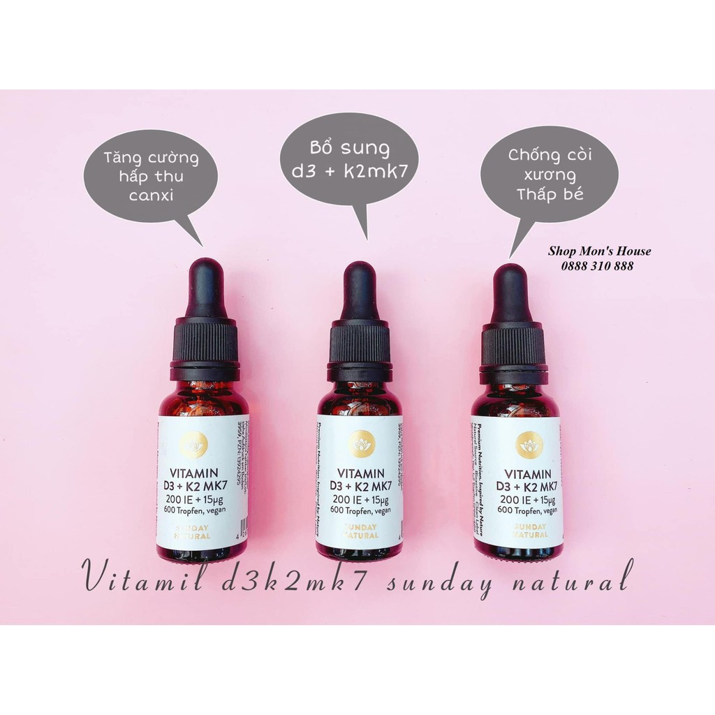 Vitamin D3 K2 MK7 Sunday Natural Đức 20ml Bổ Sung Cho Trẻ Từ Sơ Sinh Đến 4 Tuổi, D3K2 Tăng Hấp Thụ Canxi tăng Chiều Cao