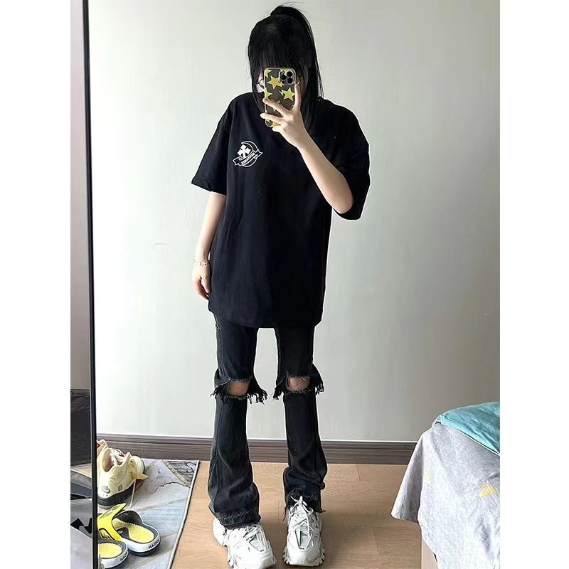 ☢✁Áo Thun 100% Cotton Nguyên Chất Tay Ngắn Dáng Rộng In Chữ Thập Thời Trang Mùa Hè Cho Nam Và Nữ