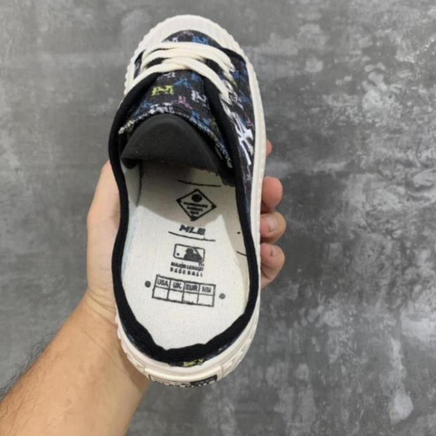 Giày sục nữ MLB ny lười đạp gót Đen họa tiết HOT trend thể thao sneaker