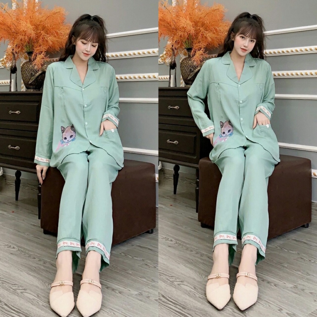 Bộ Bầu Và Sau Sinh Pijama Dài Tay Quần Dài 2 Chức Năng Có Khóa Cho Con Bú Mặc ở Nhà A074 Lin Store66