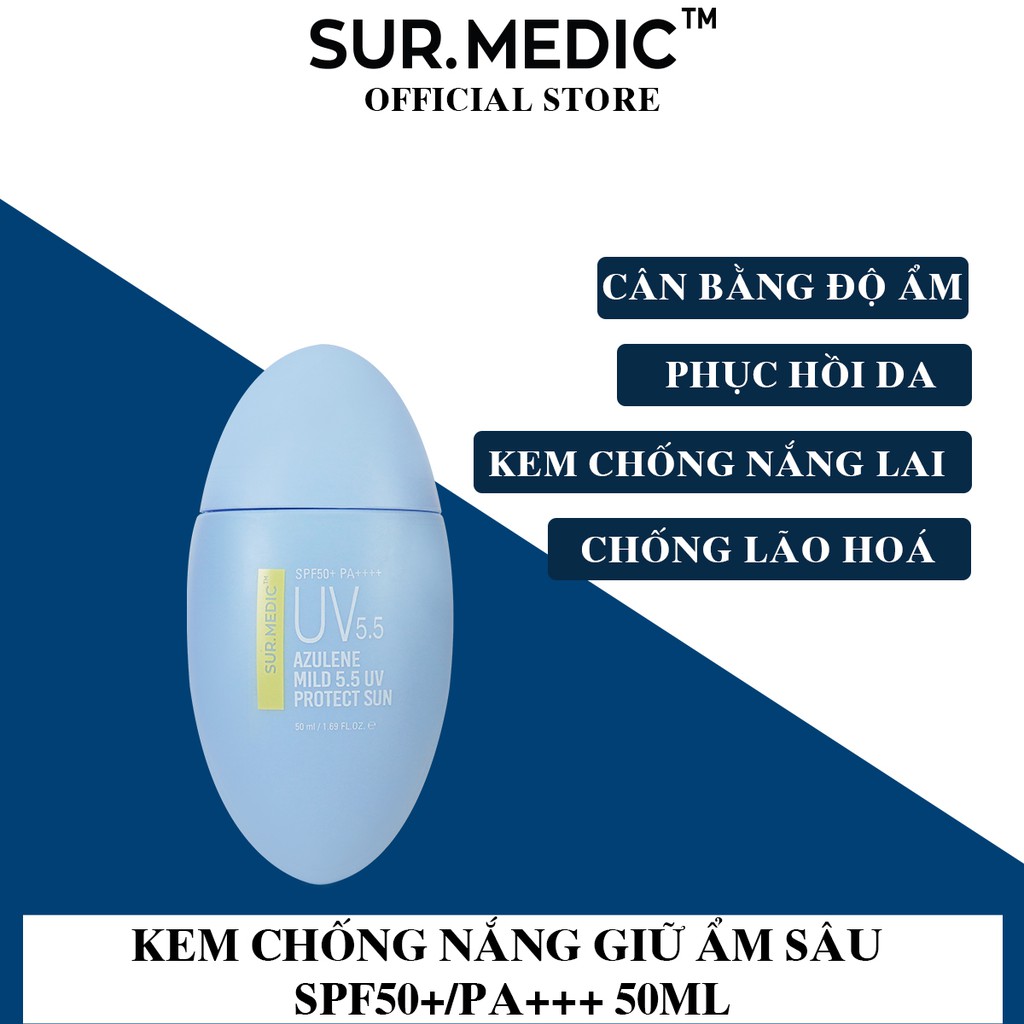 Kem Chống Nắng Giữ Ẩm Sâu Sur.medic Azulene Mild 5.5 UV Protect Sun SPF50+/PA+++ 50ml