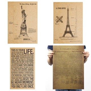 Décor. Sticker dạng poster giấy cũ mẫu invintage, retro