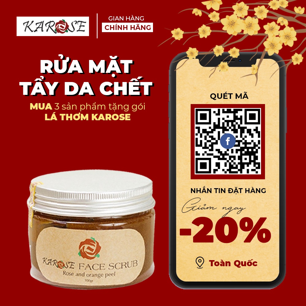 (DATE MỚI NHẤT, 100gr) Rửa mặt tẩy da chết hoa hồng Karose Face Scrub làm sạch bụi bẩn và tế bào da chết