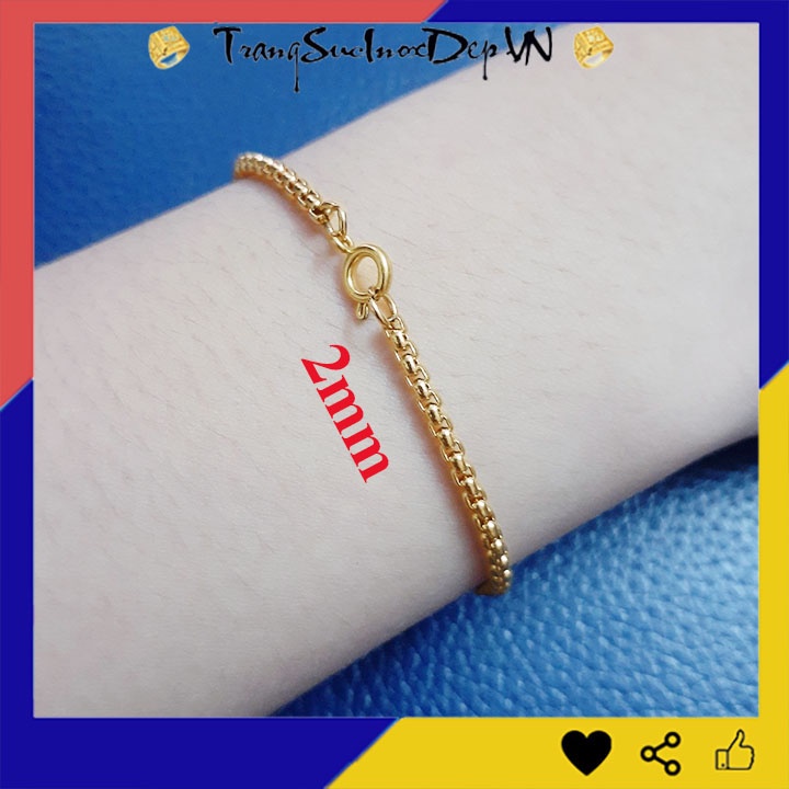 Lắc tay inox kiểu bông dừa khít mạ vàng Khóa Vip sáng đẹp không đen, nhiều cỡ, nhiều size dễ chọn