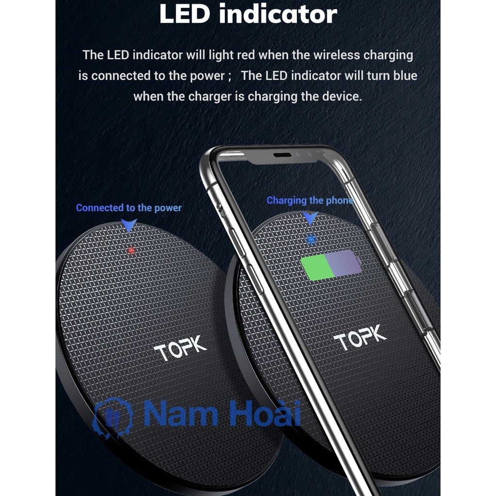 Đế sạc nhanh không dây TOPK B01W 10W cho iPhone Xs Max X 8 Plus Samsung Note 9 Note 8 S10 Hawei Sony