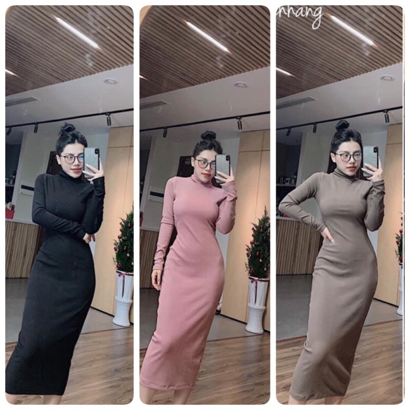 Váy len cổ lọ 5 màu siêu dày