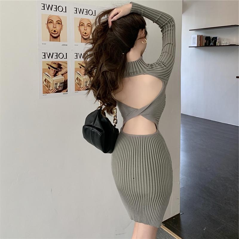 Đầm Sweater Cổ Cao Dáng Dài Thiết Kế Mới Quyến Rũ Thời Trang Dành Cho Mùa Thu Đông