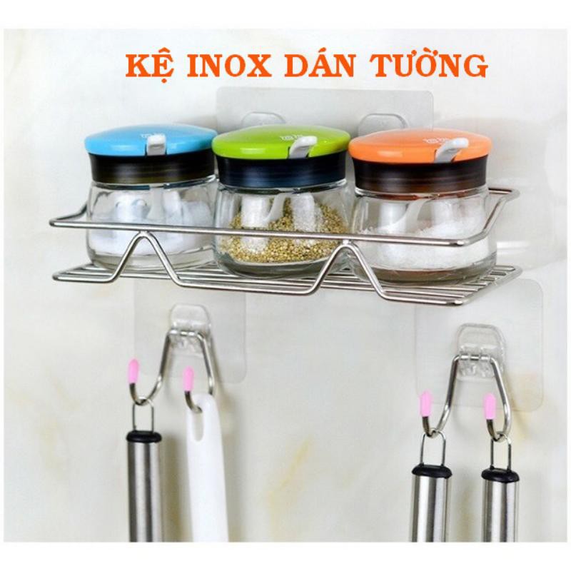 Kệ Dán Tường Nhà Bếp Phòng Tắm Bằng Thép Không Gỉ  Đựng Dầu Gội, Xà Phòng, Kem Đánh Răng, Hũ Gia Vị, Lọ Gia Vị