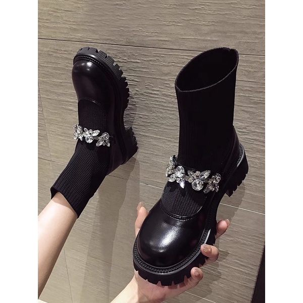 N21Giày búp bê OXFORD lolita ulzzang mũi tròn độn đế  đính đá da trơn bóng nhẹ kèm tất cao siu xinh CÓ ẢNH THẬT