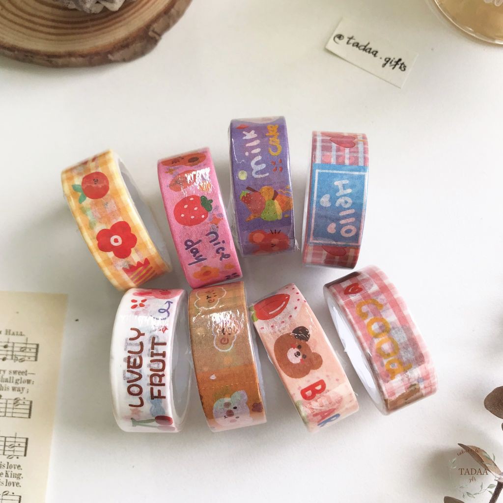 Washi tape gấu và bánh kem màu sắc băng keo giấy họa tiết dễ thương trang trí bullet journal