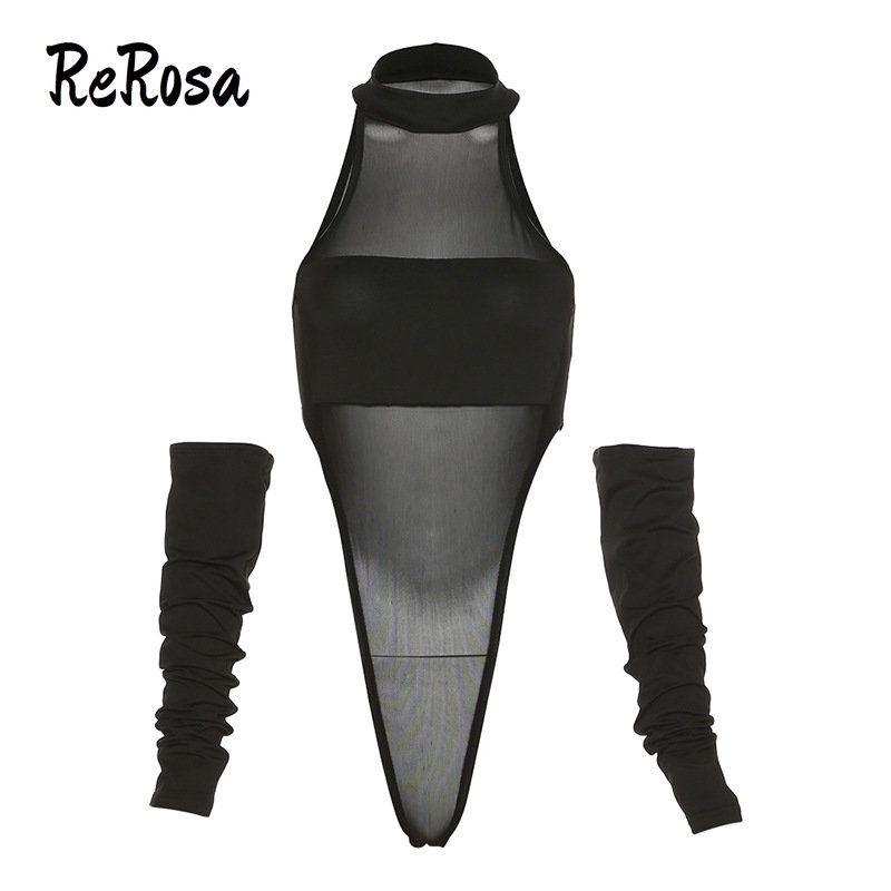 Rerosa Bộ Áo Liền Quần Cổ Thuyền Phối Lưới Ôm Dáng Quyến Rũ Cho Nữ | BigBuy360 - bigbuy360.vn