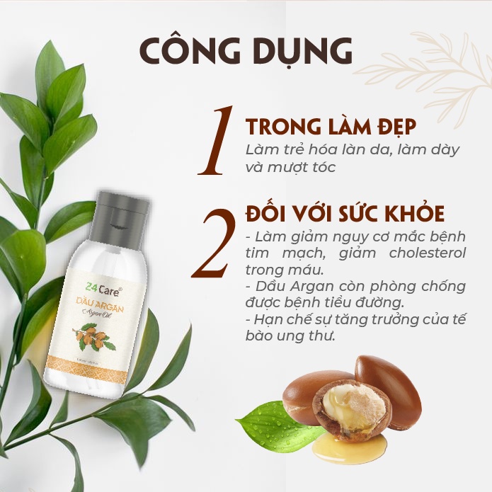 Dầu Argan Nguyên Chất 24Care - Dưỡng trắng da, giảm mụn, giảm thâm - Dung tích 250ml