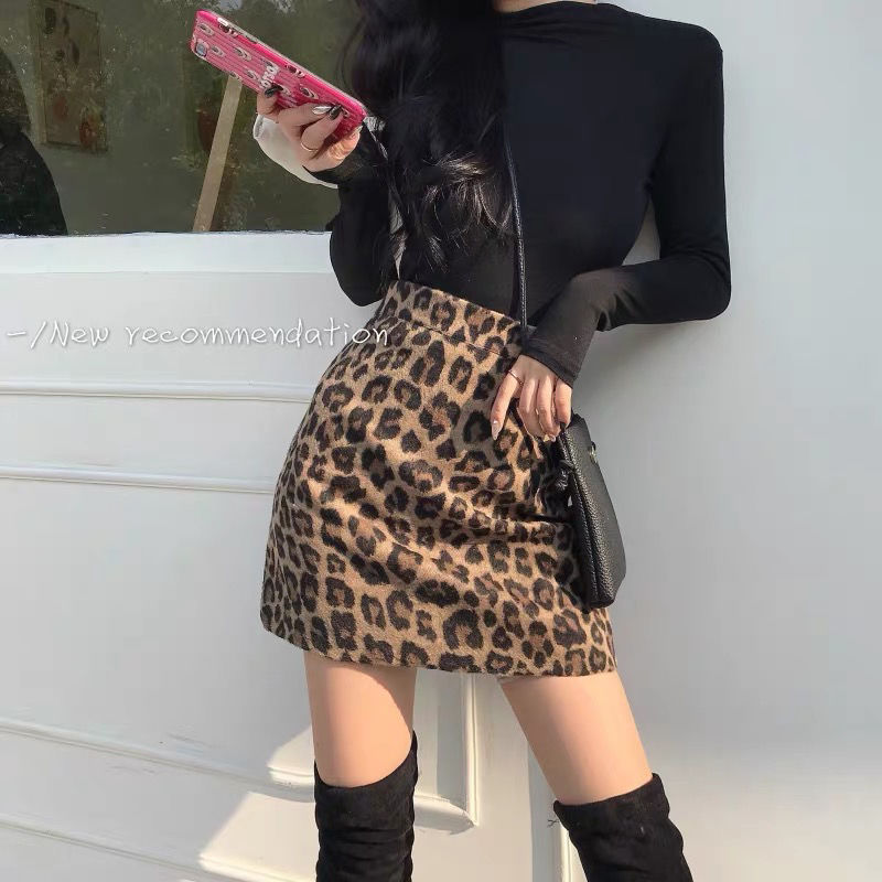 Chân Váy Lưng Cao Họa Tiết Da Báo Cá Tính Cho Nữ