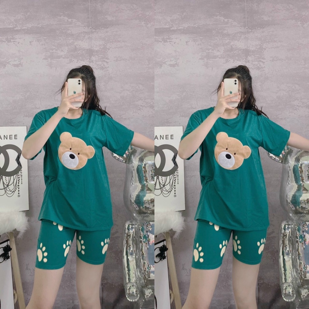 ❤️CÓ BIGSIZE TỚI 85KG❤️ Đồ bộ nữ quần lửng legging thun cotton co giãn Set đồ bộ nữ gấu dễ thương bigsize (43-85kg) B03