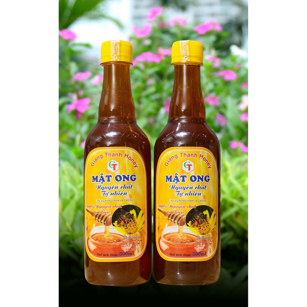 [CAO CẤP] Mật Ong Nguyên Chất Tự Nhiên Giang Thanh ( Chai nhựa 500ml) - Mật Ong Nuôi Rừng Tràm, Cao Su