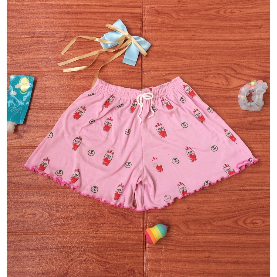 Quần Đùi Mặc Đi Ngủ Nữ ❤️ Quần Short Thun Dáng Ngắn Thiết Kế Viền Bèo Họa Tiết Hoạt Hình Cute salenka | BigBuy360 - bigbuy360.vn