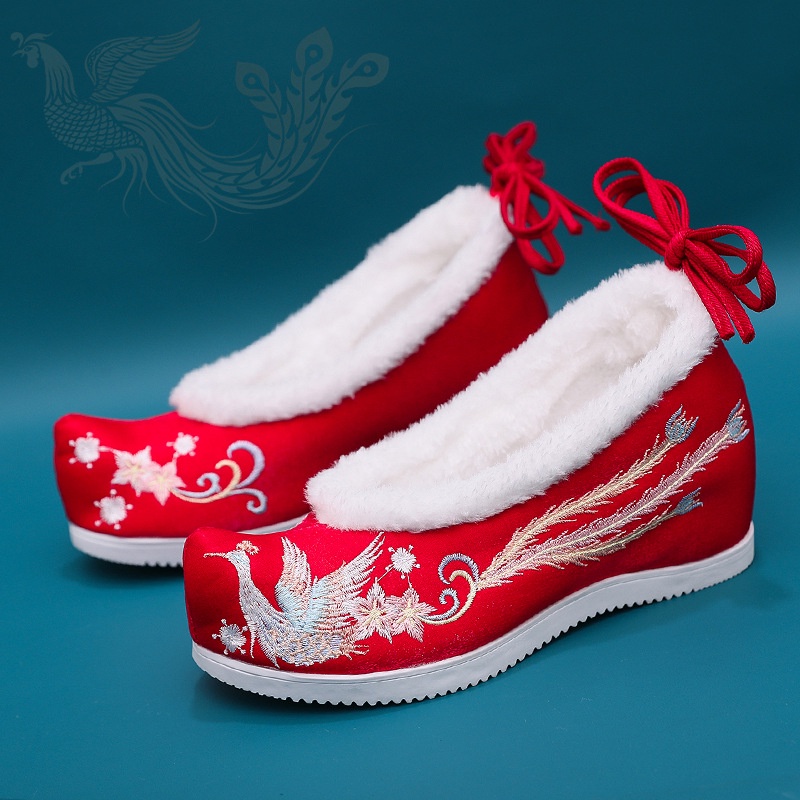 Giày Vải cotton Tăng Chiều Cao 7cm Thêu Họa Tiết hanfu Cổ Điển Mùa Thu Đông Cho Nữ