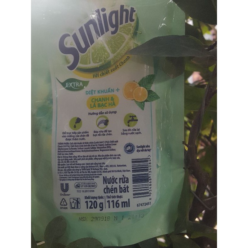 Rửa chén Sunlight chanh, bạc Hà 120g