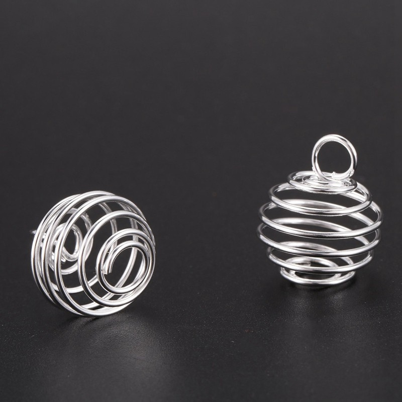 50PCs Sier Spiral Bead Cages Pendants Jewellery Making Crafting 18mmx15mm