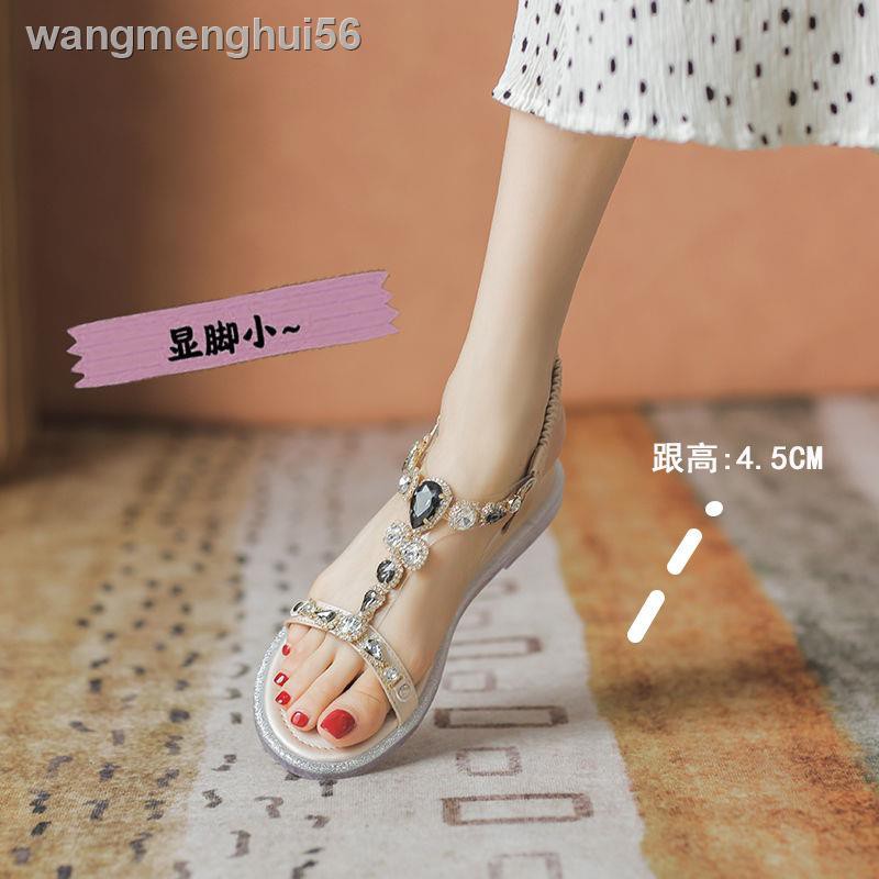 Giày Sandal Đế Xuồng Đính Đá Phong Cách Bohemian Roman Dành Cho Nữ 2021