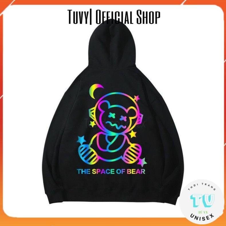 Hoodie nam FREESHIP Áo hoodie nỉ nam nữ form rộng unisex phản quang phát sáng flash in chữ bear màu đen trắng