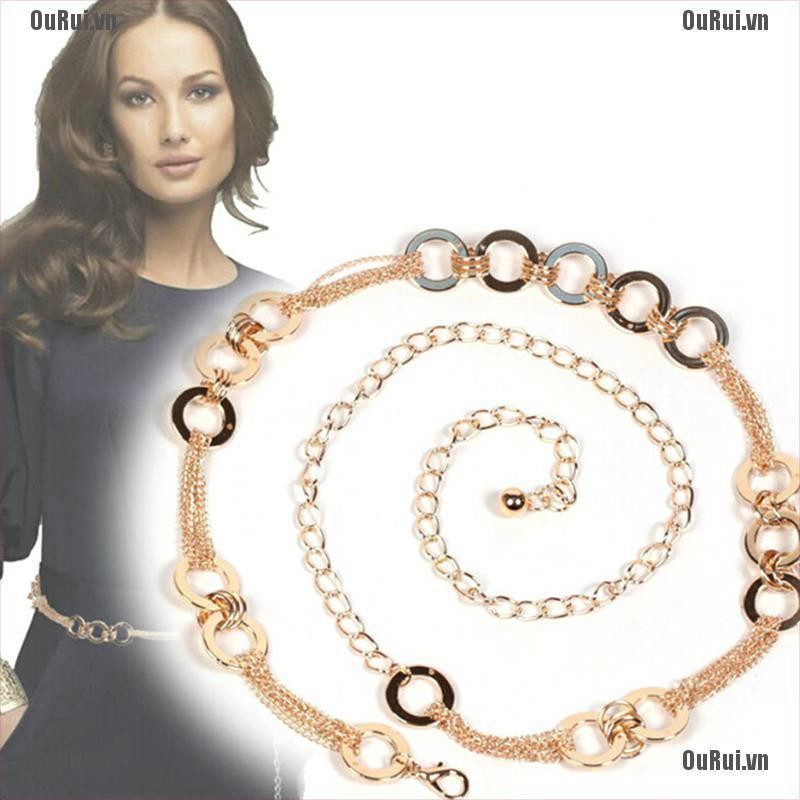 Thắt Lưng Dây Xích Kim Loại Đính Đá Pha Lê Thời Trang Cho Nữ