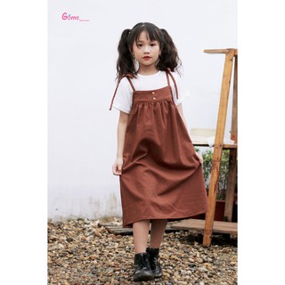 Set váy cho bé gái- Set váy yếm nâu + áo trắng