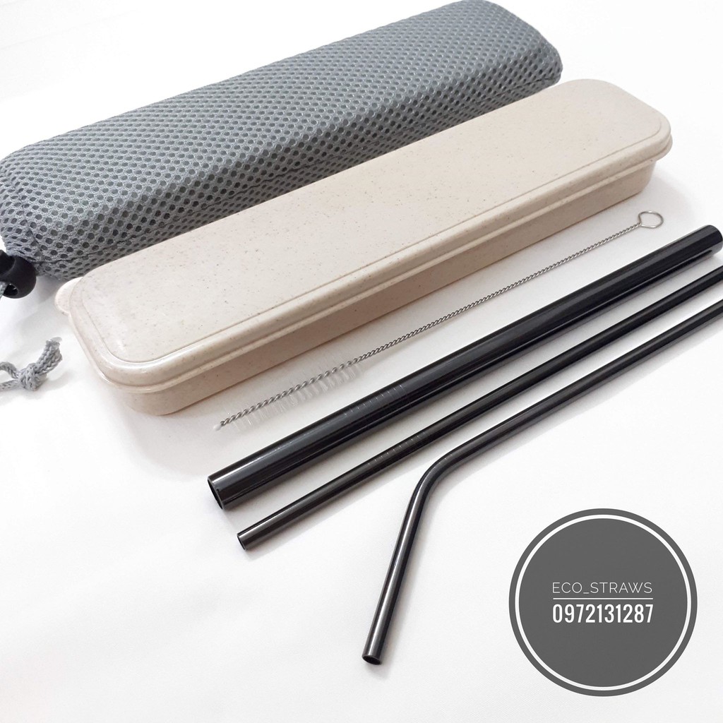 (Hàng loại 1, dày & nặng) Bộ ống hút Inox 304 6 món (3 ống hút, 1 cọ rửa, 1 túi lưới, 1 hộp) | BigBuy360 - bigbuy360.vn